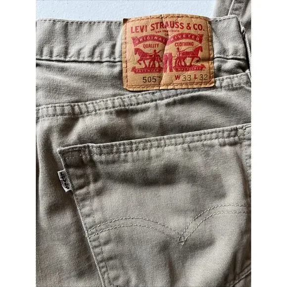 Levi Levi’s 505 jeans khaki pants men’s Tag 33 * 32 brown tan Straight white tag - Picture 2 of 8